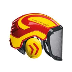 Ce casque a été spécialement conçu pour les professionnels du secteur forestier. Il intègre une protection auditive performante (SNR 27) ainsi qu’une visière métallique Protos
