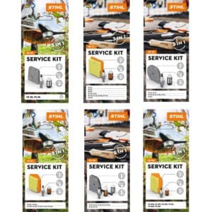 Kit d'entretien pour débroussailleuse comprenant un filtre à air, une bougie d'allumage et une crépine d'aspiration