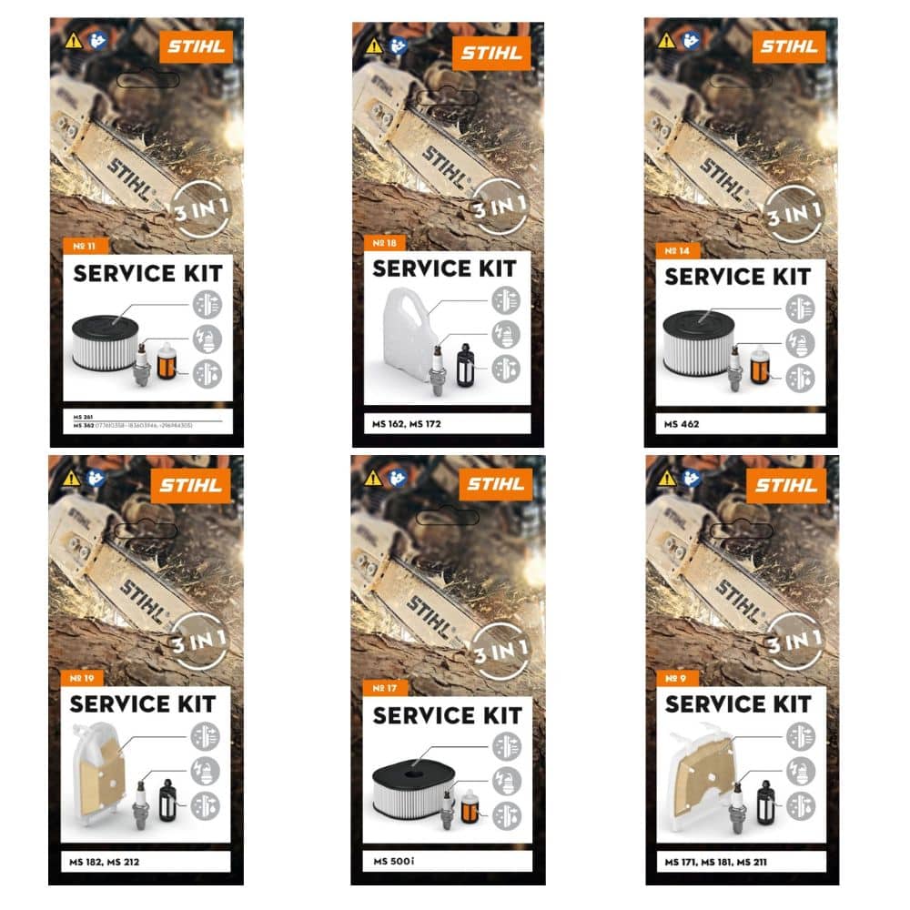 Avec le Service Kit , effectuez vous-même facilement la maintenance de votre tronçonneuse STIHL. Le kit contient un filtre à air, une bougie d'allumage et une crépine