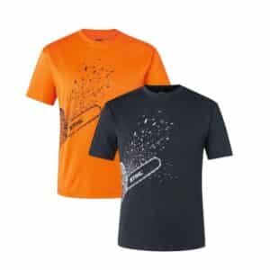 T-shirt thermo-actif, anti odeur, séchage rapide, une tronçonneuse est imprimé dessus