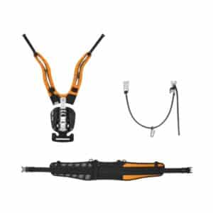L’ensemble comprend un harnais complet rembourré et réglable, une partie dorsale ajustable sur trois positions, ainsi que la ceinture ADVANCE X-Flex pour un confort personnalisé. La sangle flexible STIHL HT permet une fixation simple et rapide de la perche élagueuse.